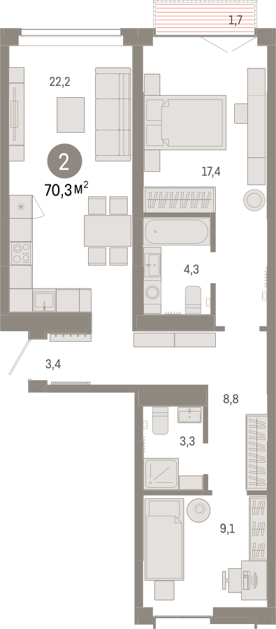 2-комнатная квартира с отделкой в ЖК А101 Лаголово на 4 этаже в 3 секции. Сдача в 1 кв. 2026 г.