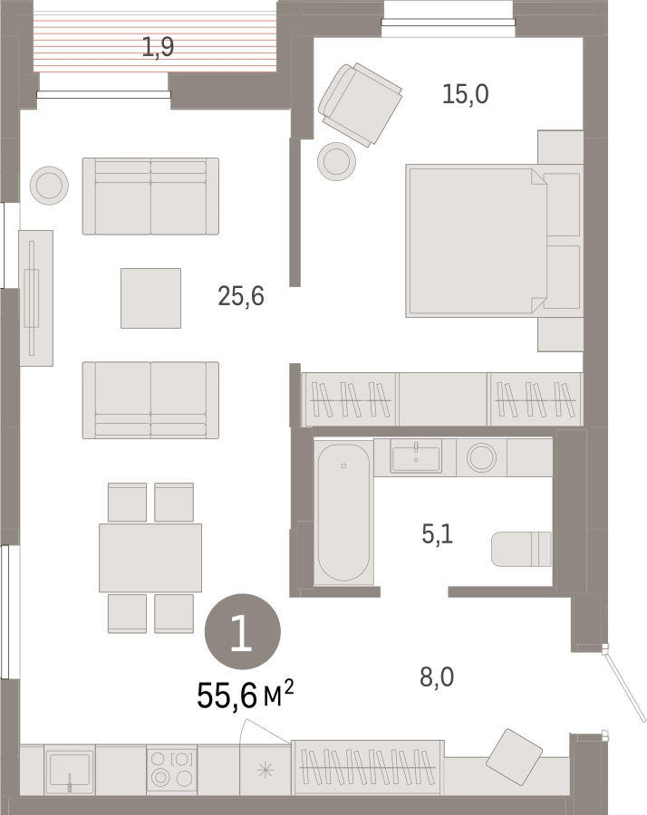 2-комнатная квартира с отделкой в ЖК А101 Лаголово на 4 этаже в 3 секции. Сдача в 1 кв. 2026 г.