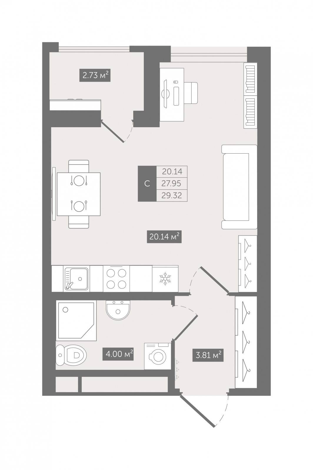 2-комнатная квартира с отделкой в ЖК А101 Лаголово на 9 этаже в 3 секции. Сдача в 1 кв. 2026 г.