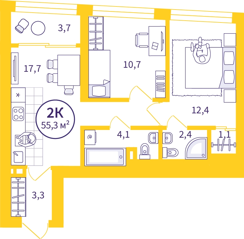2-комнатная квартира с отделкой в ЖК А101 Лаголово на 10 этаже в 1 секции. Сдача в 1 кв. 2026 г.