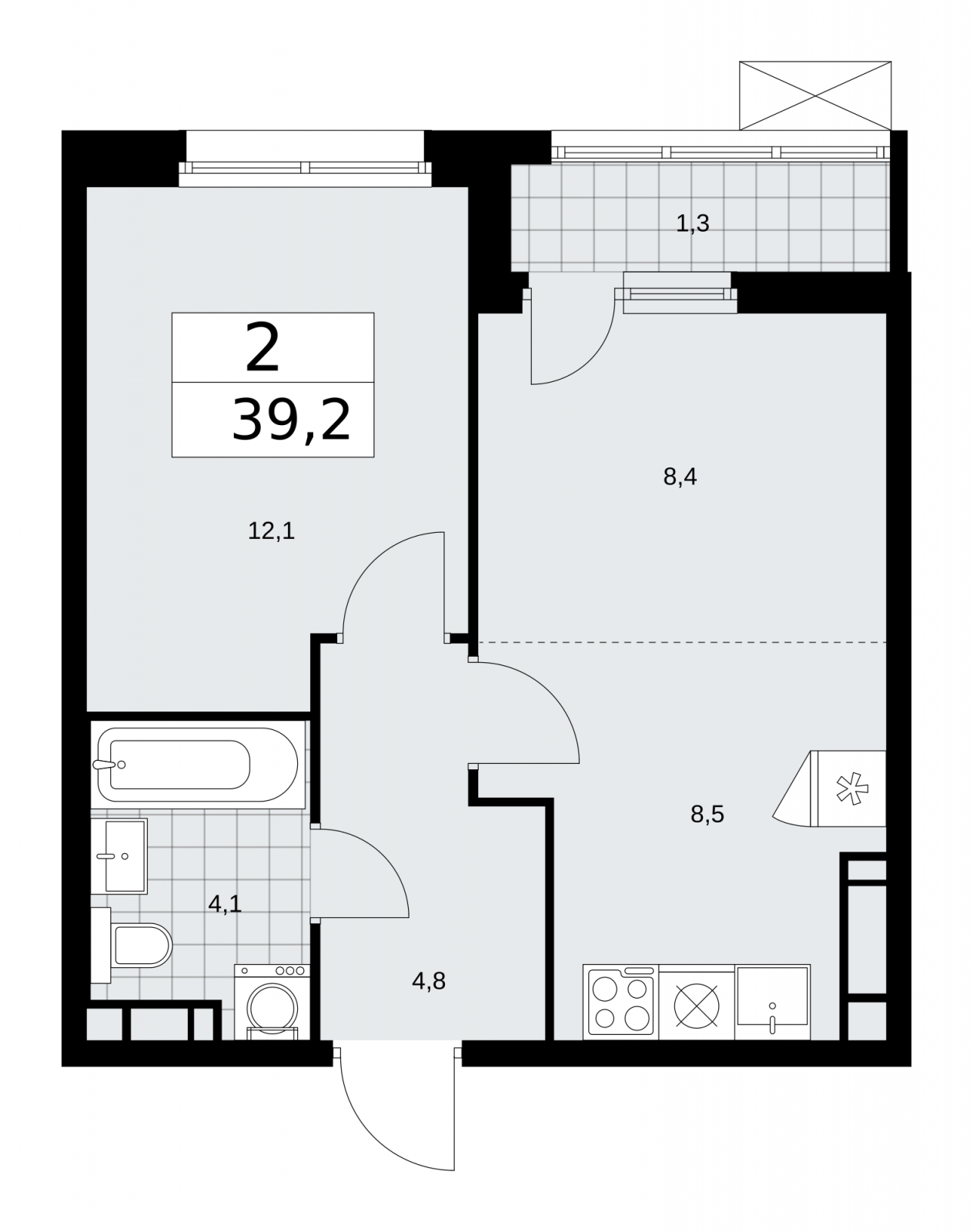 2-комнатная квартира в ЖК Скандинавия на 7 этаже в 1 секции. Сдача в 2 кв. 2026 г.