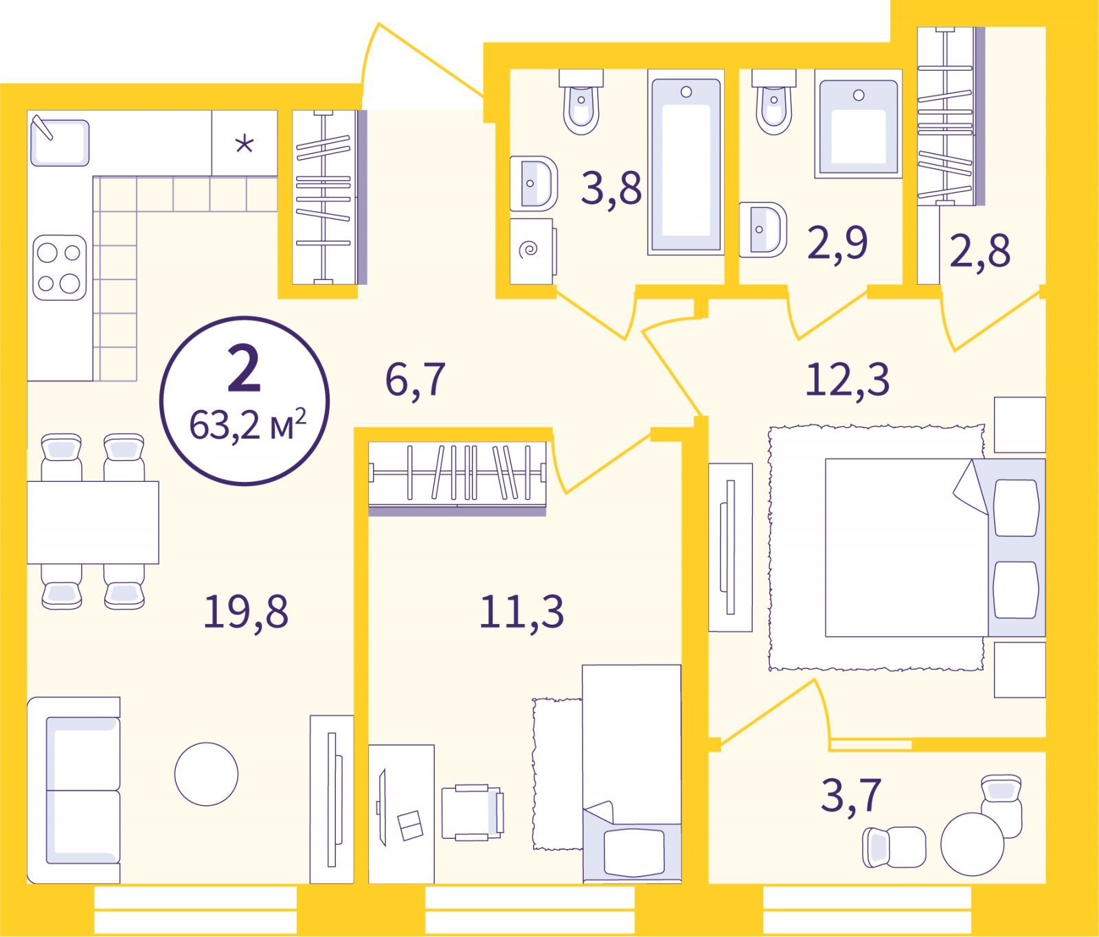 1-комнатная квартира (Студия) с отделкой в ЖК А101 Всеволожск на 6 этаже в 2 секции. Сдача в 3 кв. 2025 г.