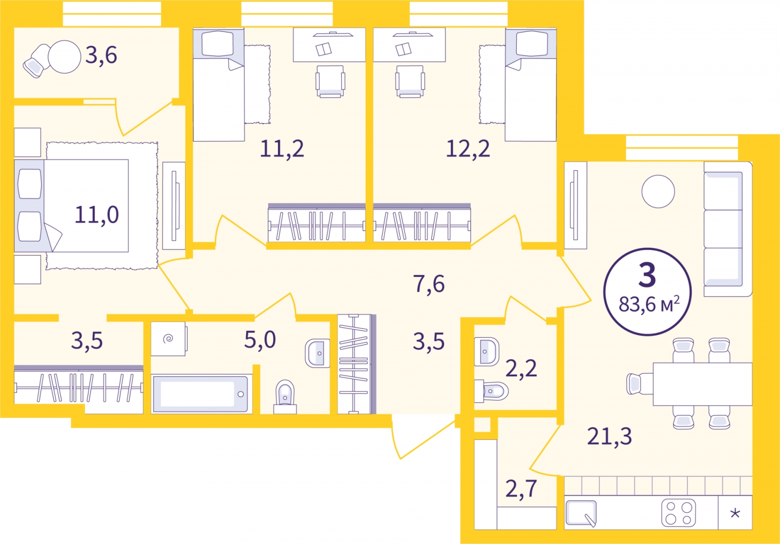 1-комнатная квартира с отделкой в ЖК UP-квартал «Воронцовский» на 8 этаже в 1 секции. Сдача в 2 кв. 2026 г.
