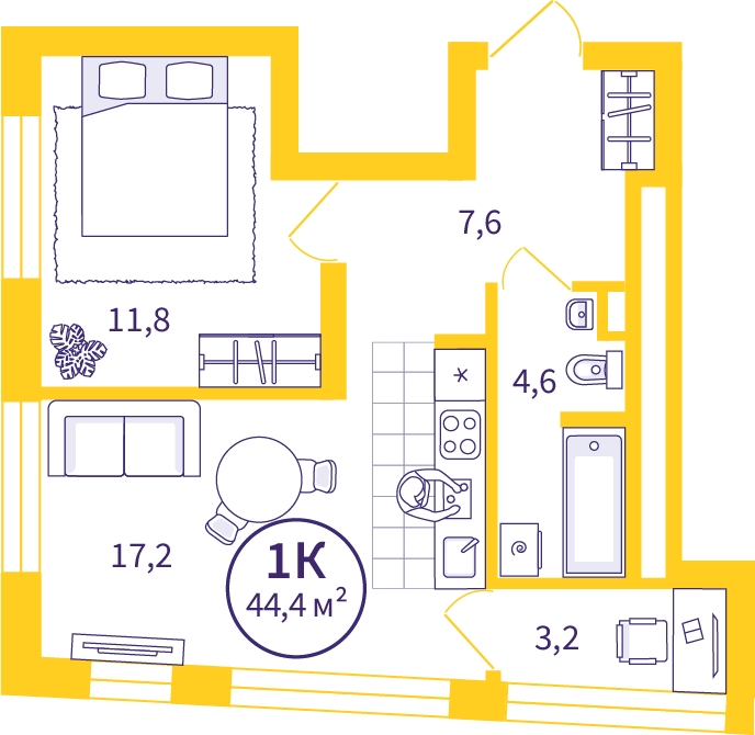 1-комнатная квартира с отделкой в ЖК UP-квартал «Воронцовский» на 10 этаже в 1 секции. Сдача в 2 кв. 2026 г.