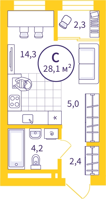 1-комнатная квартира (Студия) с отделкой в ЖК UP-квартал «Воронцовский» на 11 этаже в 1 секции. Сдача в 2 кв. 2026 г.