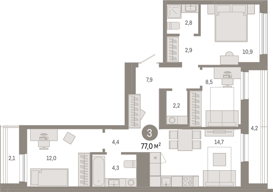 1-комнатная квартира в ЖК Moments на 29 этаже в 1 секции. Сдача в 3 кв. 2025 г.