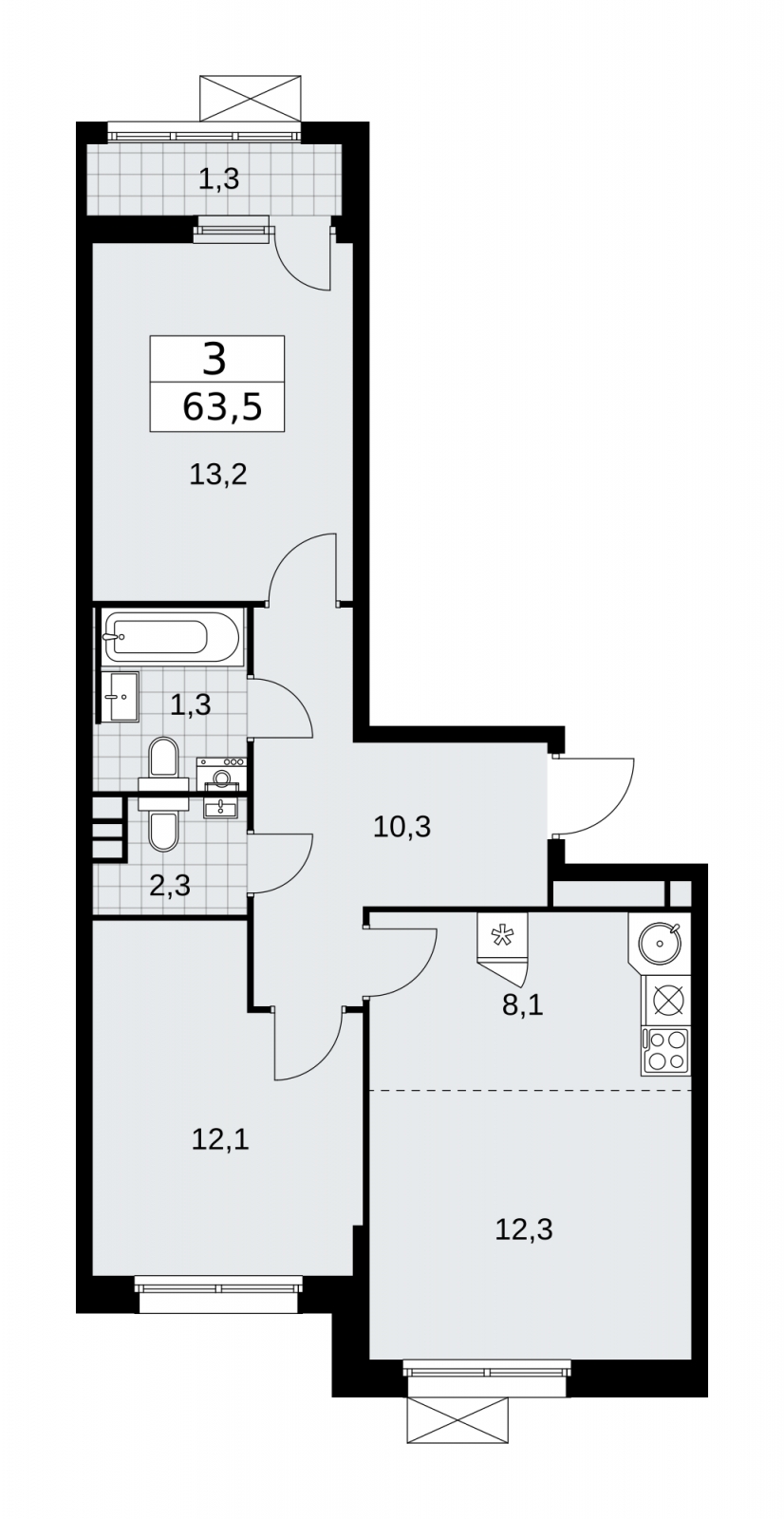 2-комнатная квартира в ЖК Скандинавия на 8 этаже в 1 секции. Сдача в 2 кв. 2026 г.