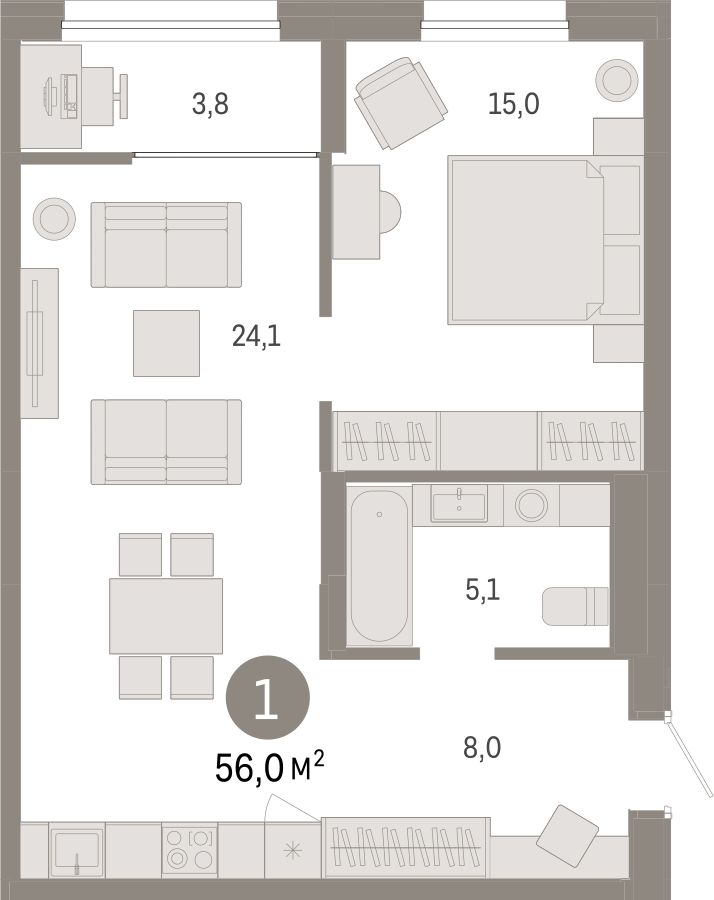 1-комнатная квартира с отделкой в ЖК UP-квартал «Воронцовский» на 12 этаже в 1 секции. Сдача в 2 кв. 2026 г.