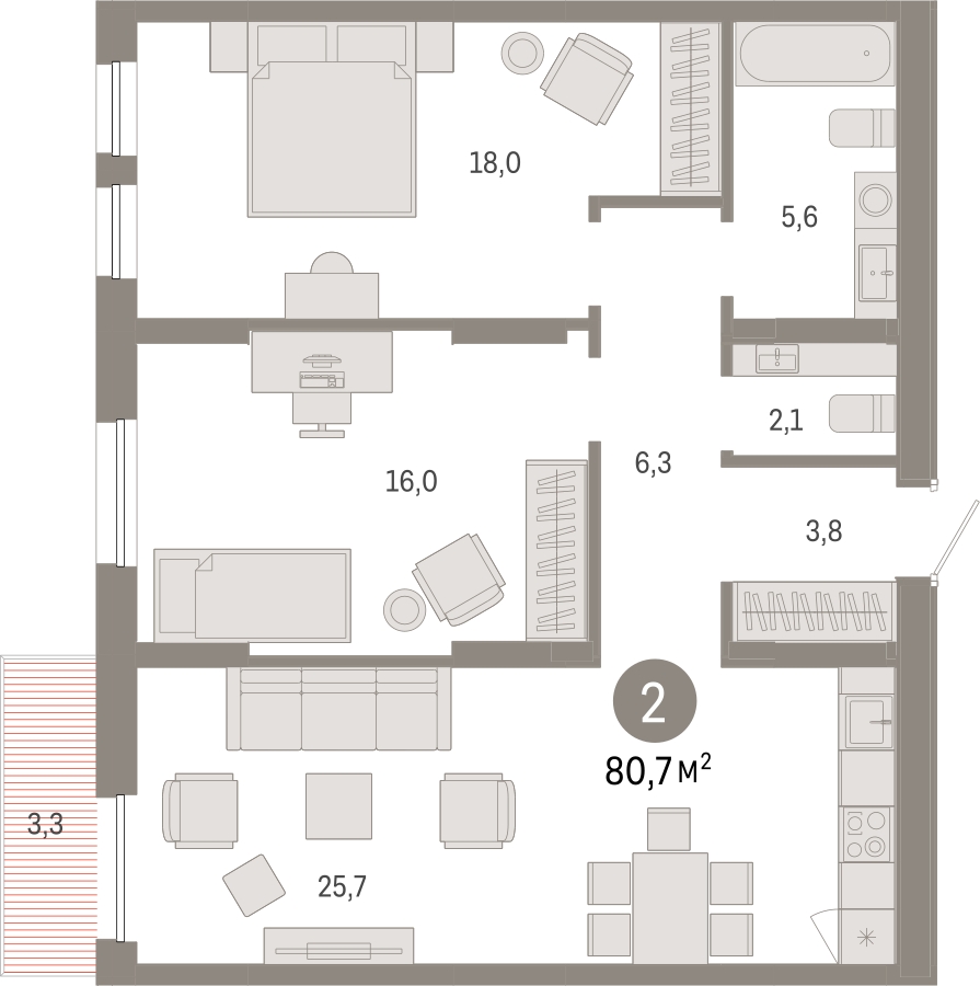 2-комнатная квартира в ЖК А101 Всеволожск на 5 этаже в 1 секции. Сдача в 3 кв. 2025 г.