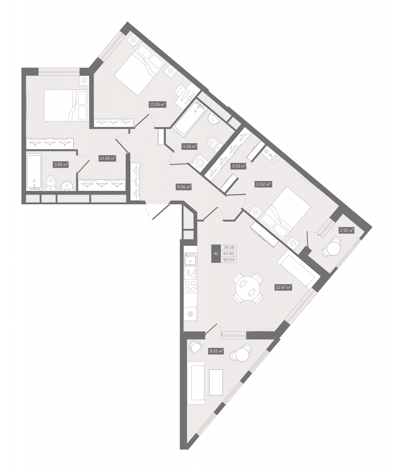 3-комнатная квартира с отделкой в ЖК UP-квартал «Воронцовский» на 12 этаже в 1 секции. Сдача в 2 кв. 2026 г.
