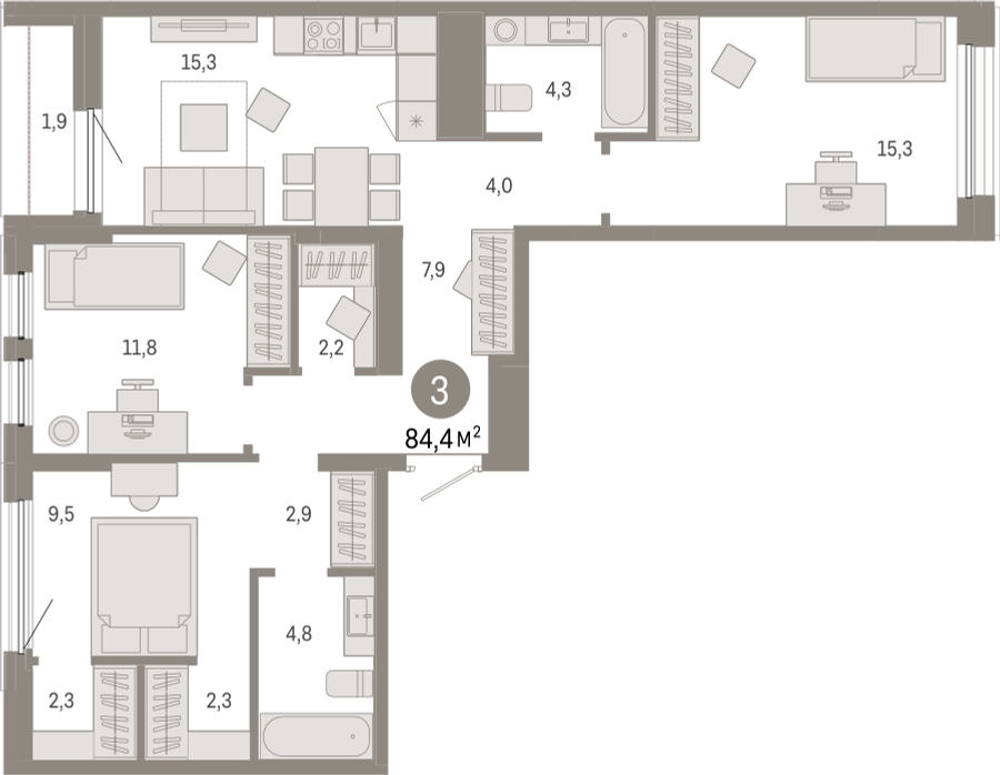 1-комнатная квартира в ЖК Moments на 25 этаже в 1 секции. Сдача в 3 кв. 2025 г.