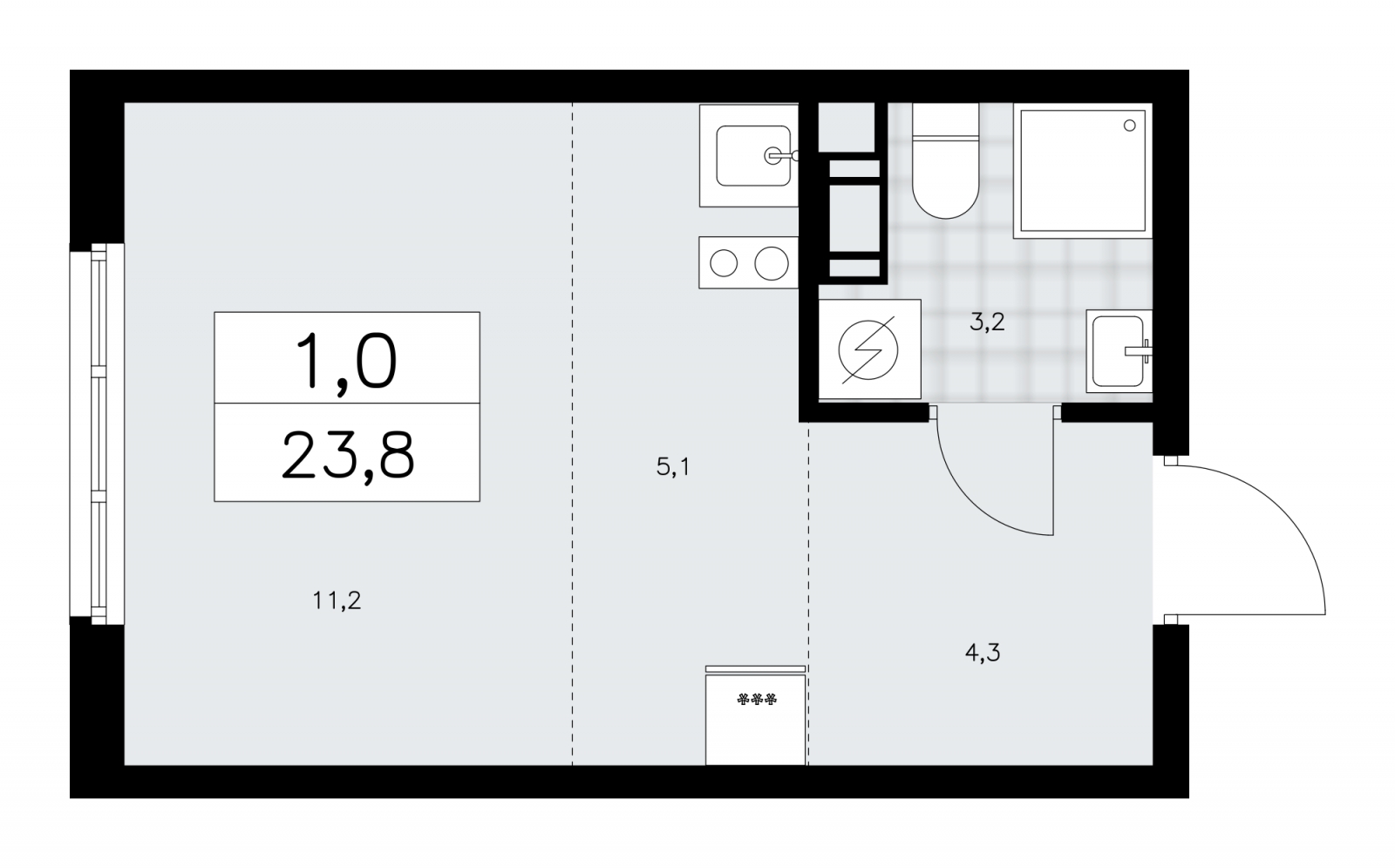 1-комнатная квартира (Студия) в ЖК Ильинойс на 4 этаже в 4 секции. Сдача в 4 кв. 2024 г.
