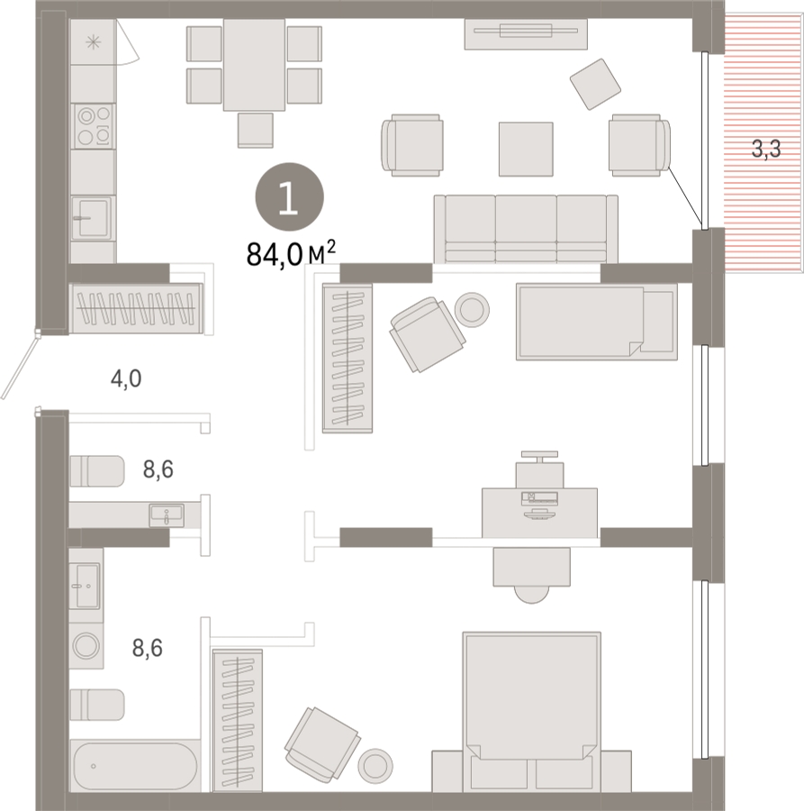 1-комнатная квартира с отделкой в ЖК Moments на 4 этаже в 1 секции. Сдача в 1 кв. 2027 г.