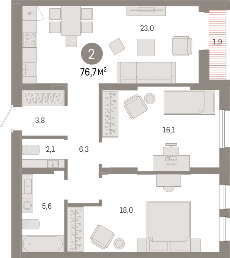 1-комнатная квартира (Студия) в ЖК HighWay на 5 этаже в 6 секции. Сдача в 4 кв. 2023 г.