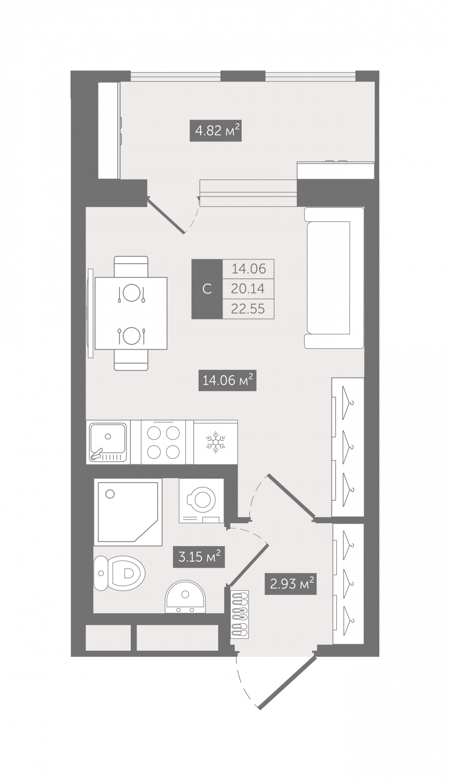 1-комнатная квартира (Студия) в ЖК А101 Всеволожск на 4 этаже в 2 секции. Сдача в 3 кв. 2025 г.