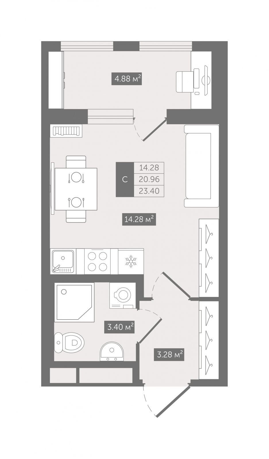 1-комнатная квартира (Студия) с отделкой в ЖК UP-квартал «Воронцовский» на 6 этаже в 2 секции. Сдача в 2 кв. 2026 г.