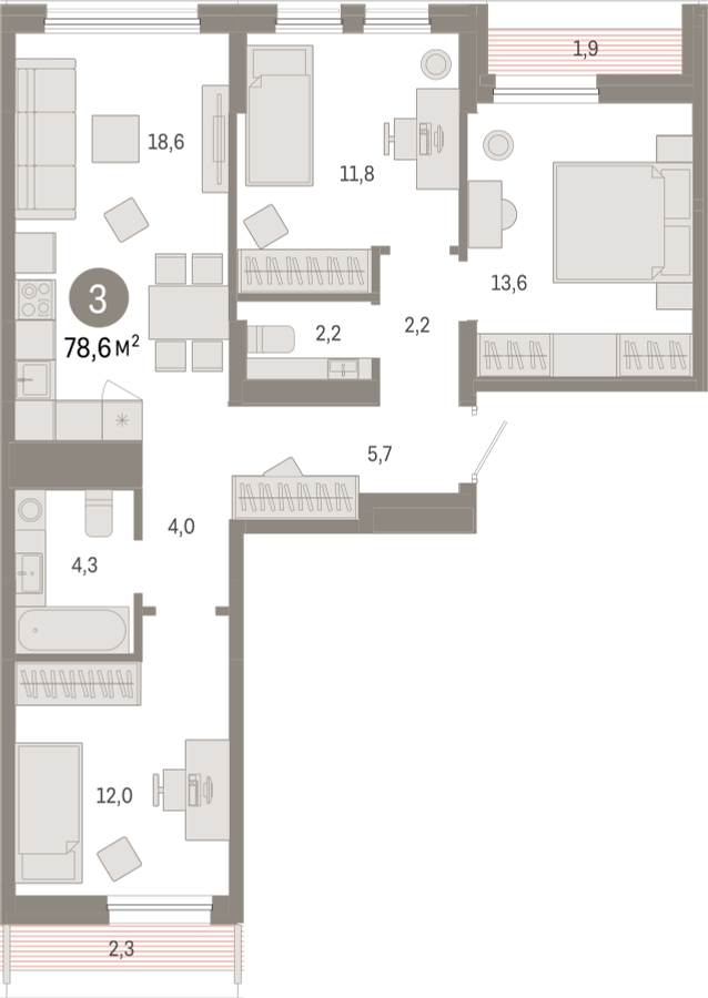 4-комнатная квартира в ЖК А101 Всеволожск на 6 этаже в 2 секции. Сдача в 3 кв. 2025 г.