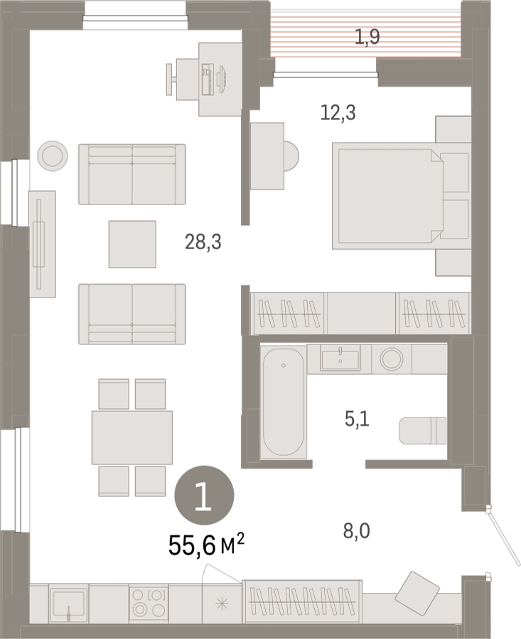 2-комнатная квартира с отделкой в ЖК UP-квартал «Воронцовский» на 7 этаже в 2 секции. Сдача в 2 кв. 2026 г.