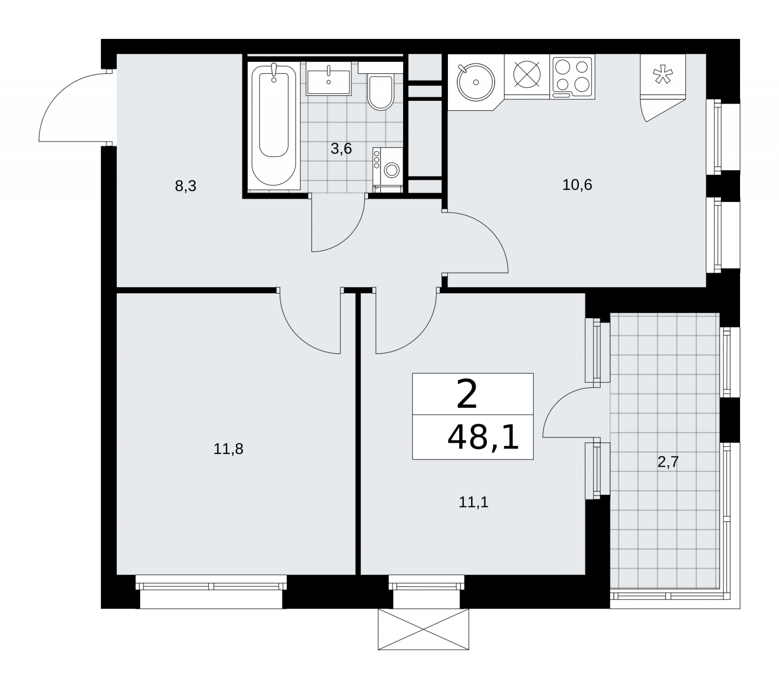 2-комнатная квартира в ЖК Скандинавия на 10 этаже в 1 секции. Сдача в 2 кв. 2026 г.