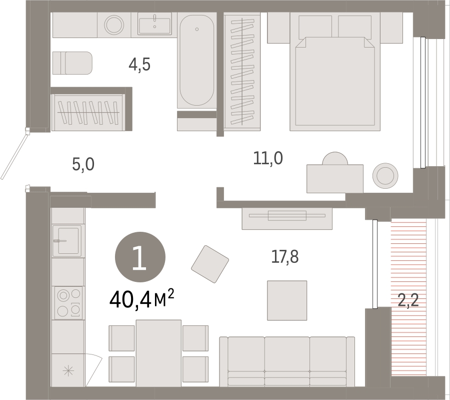 1-комнатная квартира в ЖК Приморский квартал на 17 этаже в 4 секции. Сдача в 2 кв. 2025 г.
