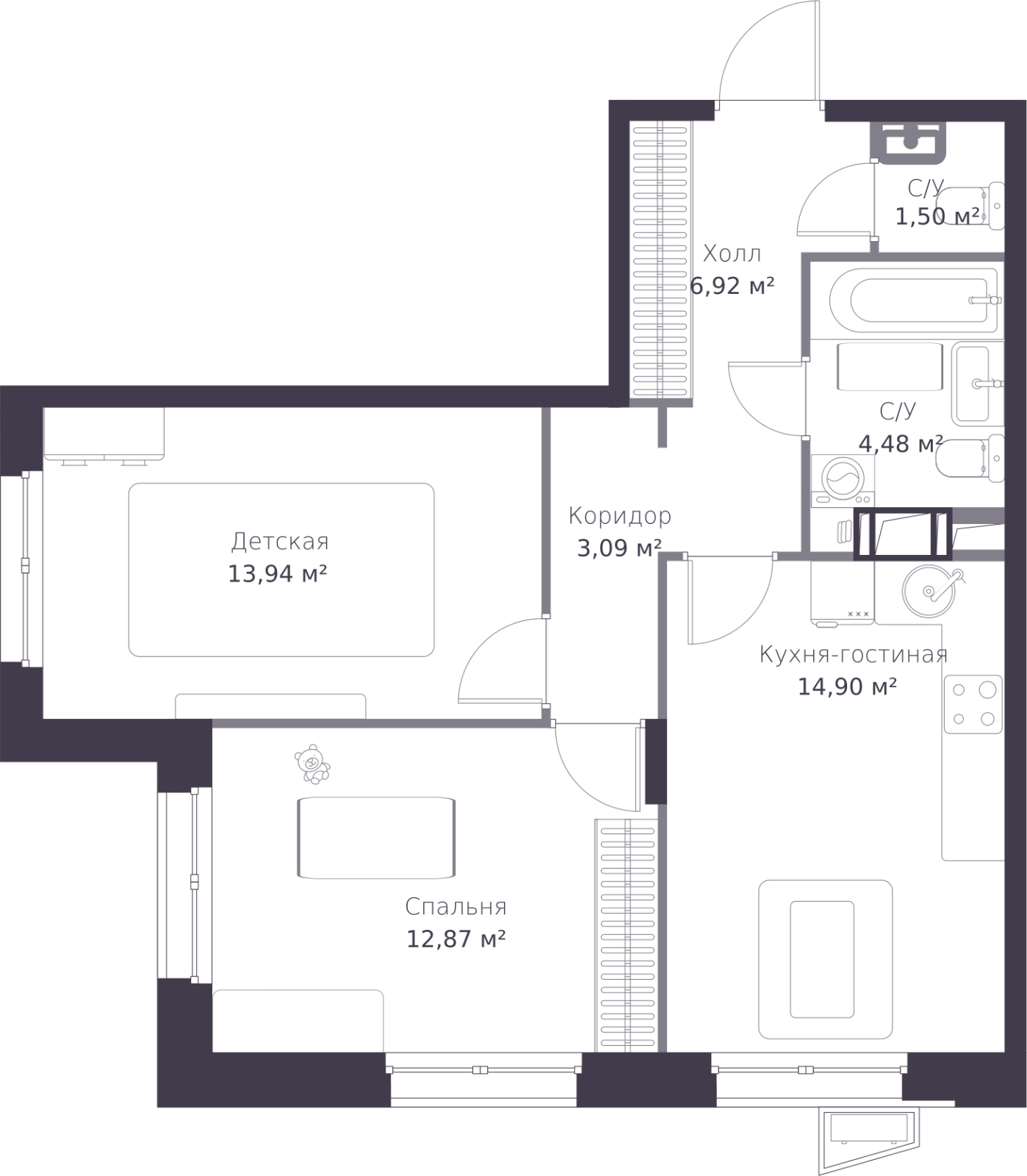 1-комнатная квартира с отделкой в ЖК UP-квартал «Воронцовский» на 11 этаже в 2 секции. Сдача в 2 кв. 2026 г.