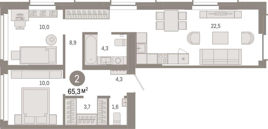 2-комнатная квартира с отделкой в ЖК Новые Ватутинки. Заречный на 3 этаже в 7 секции. Сдача в 1 кв. 2025 г.