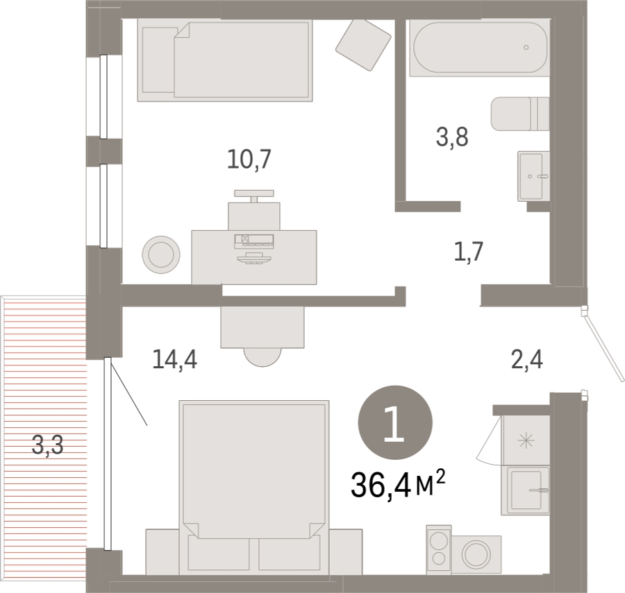 1-комнатная квартира (Студия) в ЖК А101 Всеволожск на 10 этаже в 1 секции. Сдача в 3 кв. 2025 г.