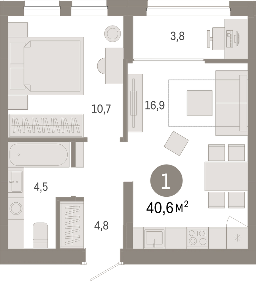 1-комнатная квартира (Студия) с отделкой в ЖК А101 Всеволожск на 3 этаже в 1 секции. Сдача в 3 кв. 2025 г.