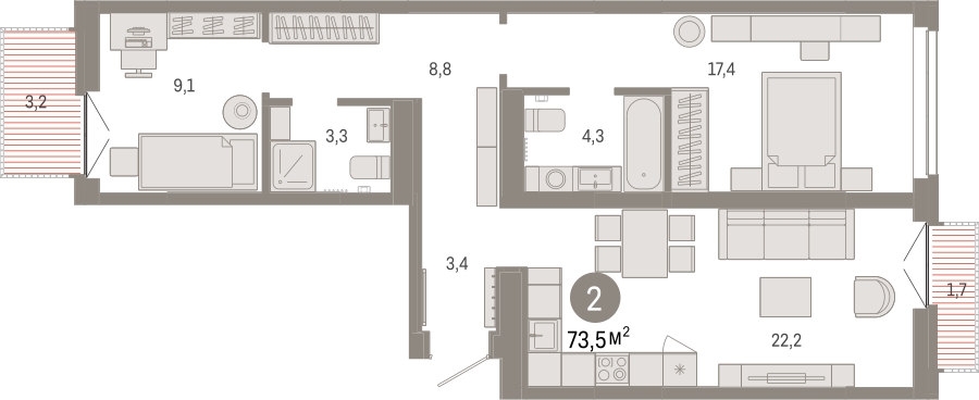 1-комнатная квартира в ЖК UP-квартал «Воронцовский» на 8 этаже в 3 секции. Сдача в 2 кв. 2026 г.