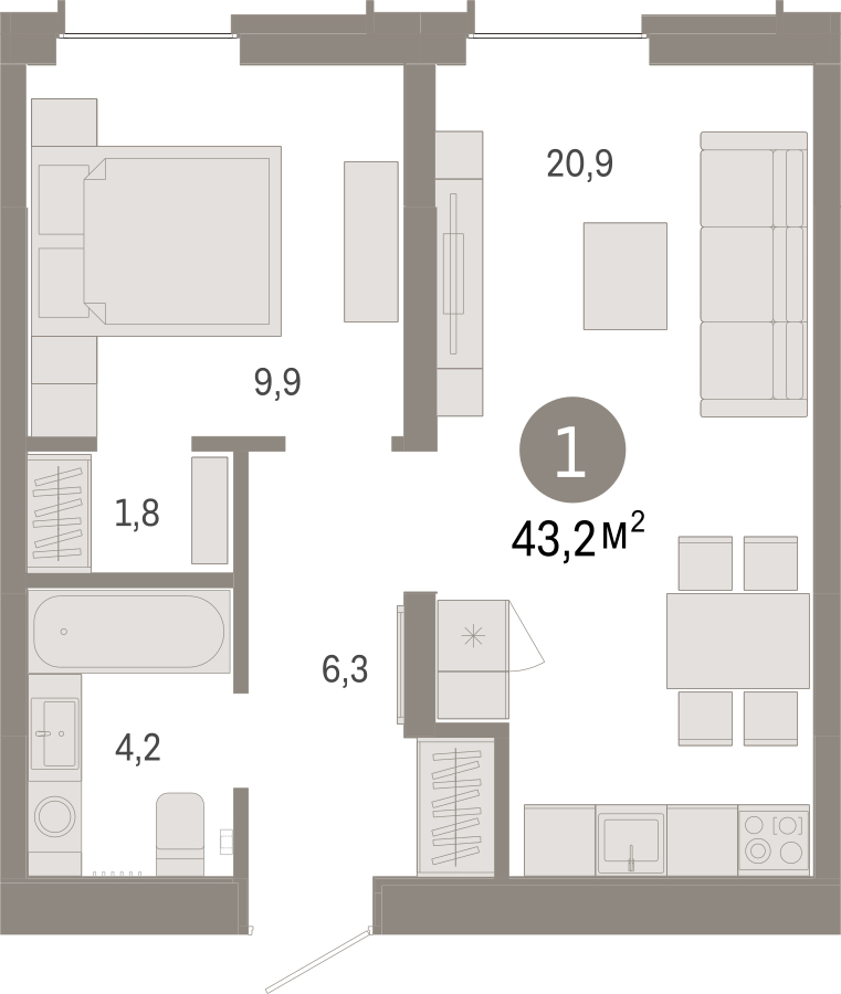 2-комнатная квартира с отделкой в ЖК Республики 205 на 14 этаже в 1 секции. Сдача в 4 кв. 2025 г.