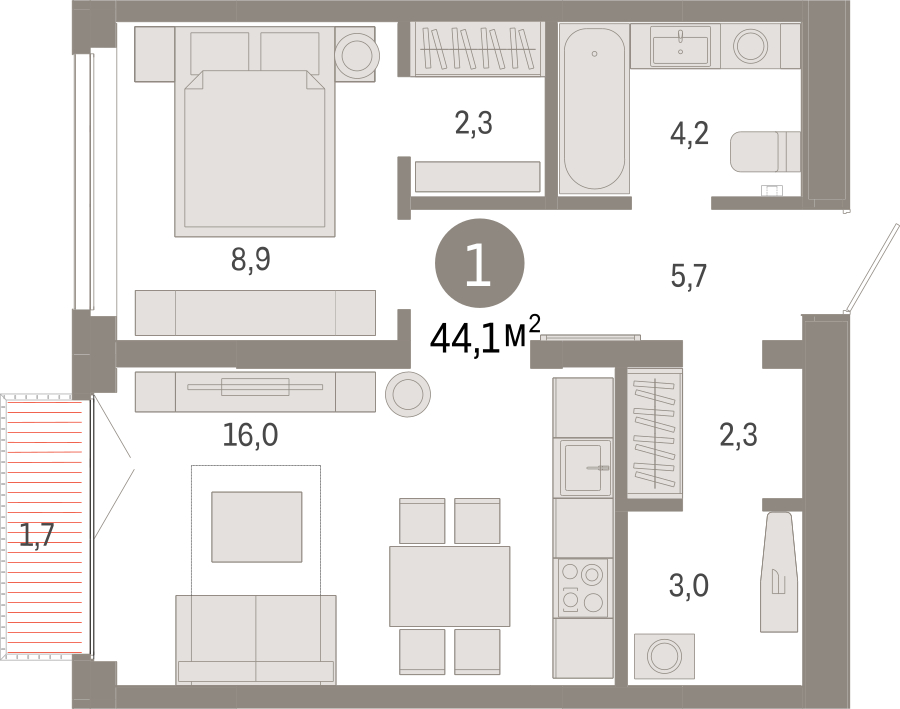 1-комнатная квартира с отделкой в ЖК А101 Всеволожск на 3 этаже в 2 секции. Сдача в 3 кв. 2025 г.