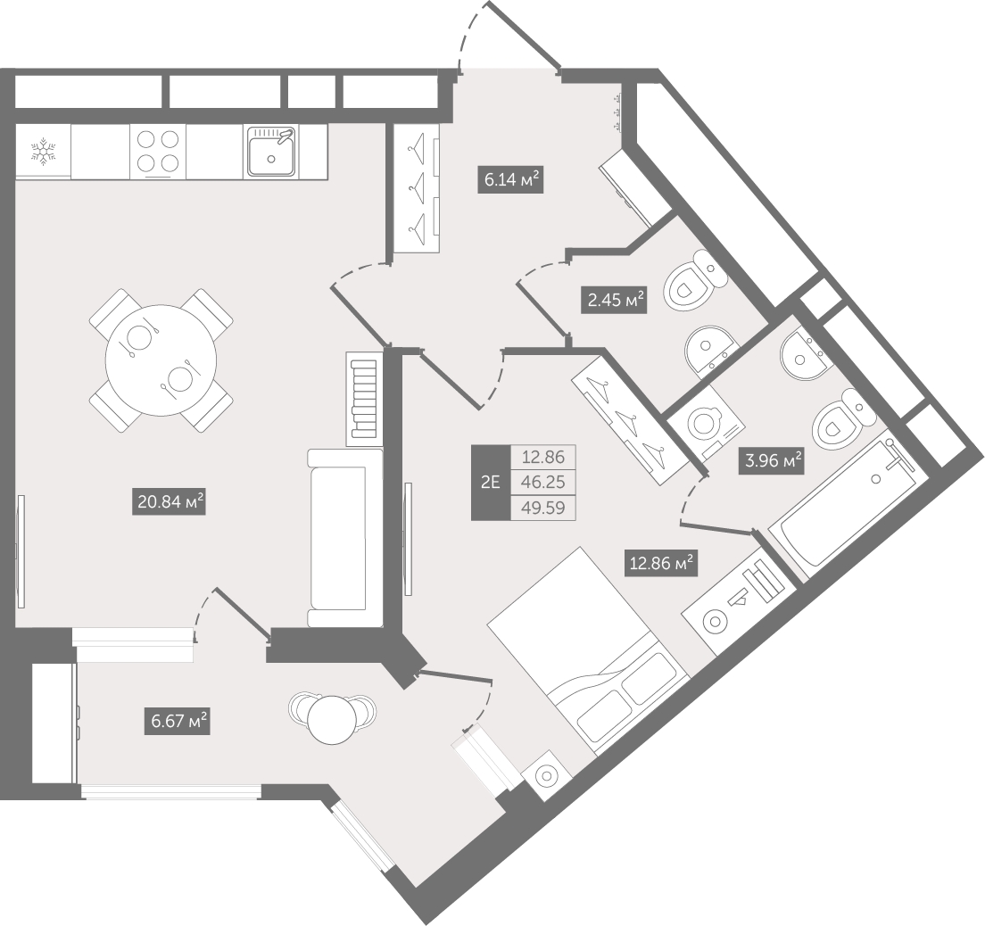 2-комнатная квартира с отделкой в ЖК Республики 205 на 6 этаже в 8 секции. Сдача в 4 кв. 2025 г.