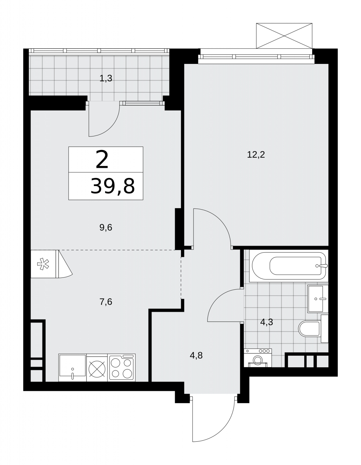 1-комнатная квартира с отделкой в ЖК Республики 205 на 4 этаже в 3 секции. Сдача в 4 кв. 2025 г.