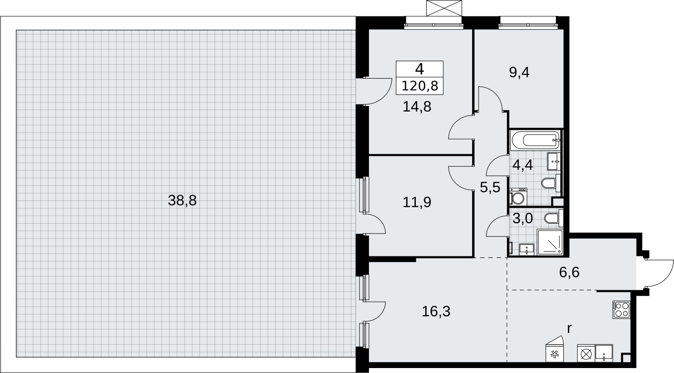 1-комнатная квартира (Студия) в ЖК Скандинавия на 3 этаже в 2 секции. Сдача в 2 кв. 2026 г.