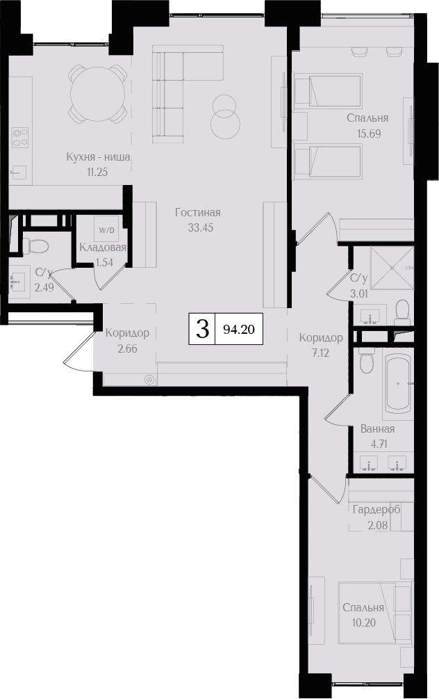 3-комнатная квартира с отделкой в ЖК Республики 205 на 8 этаже в 10 секции. Сдача в 4 кв. 2025 г.