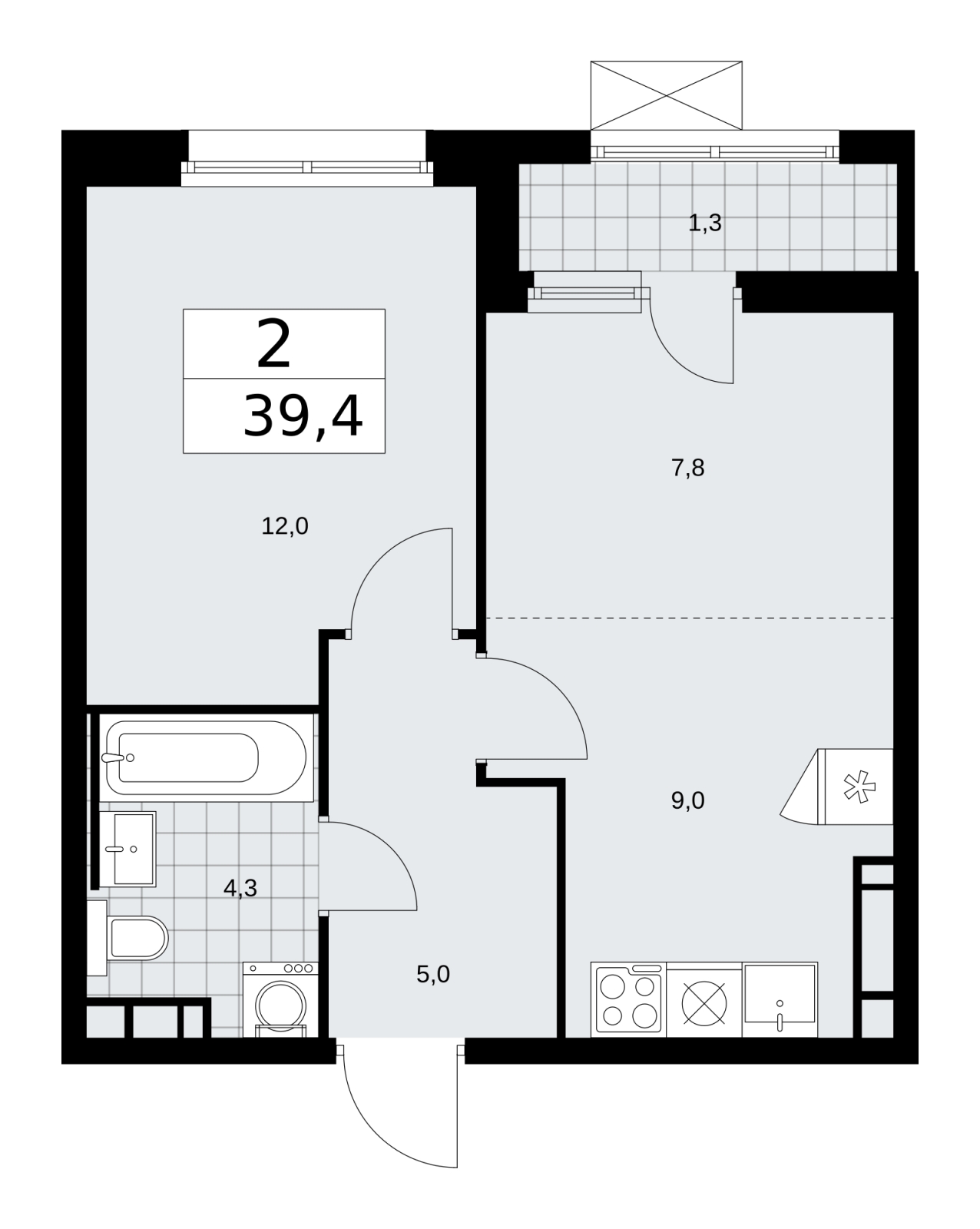 2-комнатная квартира в ЖК Скандинавия на 2 этаже в 1 секции. Сдача в 2 кв. 2026 г.