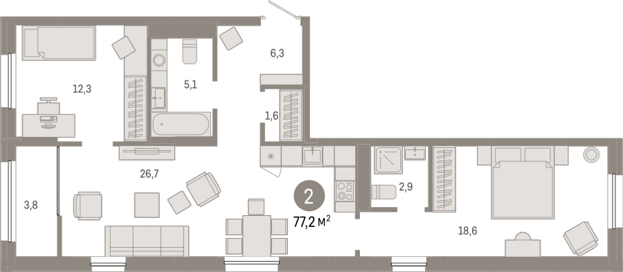 2-комнатная квартира в ЖК Фестиваль Парк - 2 на 3 этаже в 4 секции. Сдача в 4 кв. 2023 г.