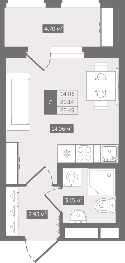 1-комнатная квартира (Студия) в ЖК UP-квартал «Воронцовский» на 12 этаже в 3 секции. Сдача в 2 кв. 2026 г.