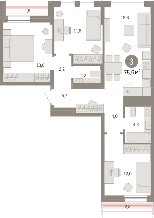 1-комнатная квартира (Студия) с отделкой в ЖК Республики 205 на 6 этаже в 9 секции. Сдача в 4 кв. 2025 г.