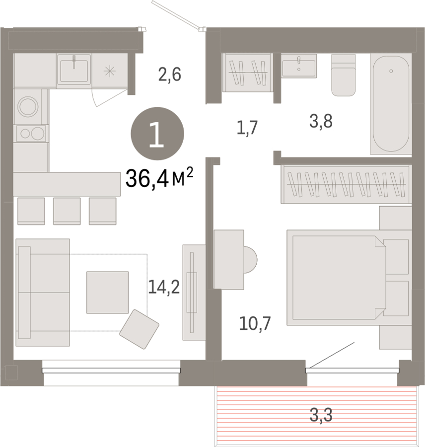 1-комнатная квартира в ЖК Приморский квартал на 8 этаже в 7 секции. Сдача в 2 кв. 2025 г.