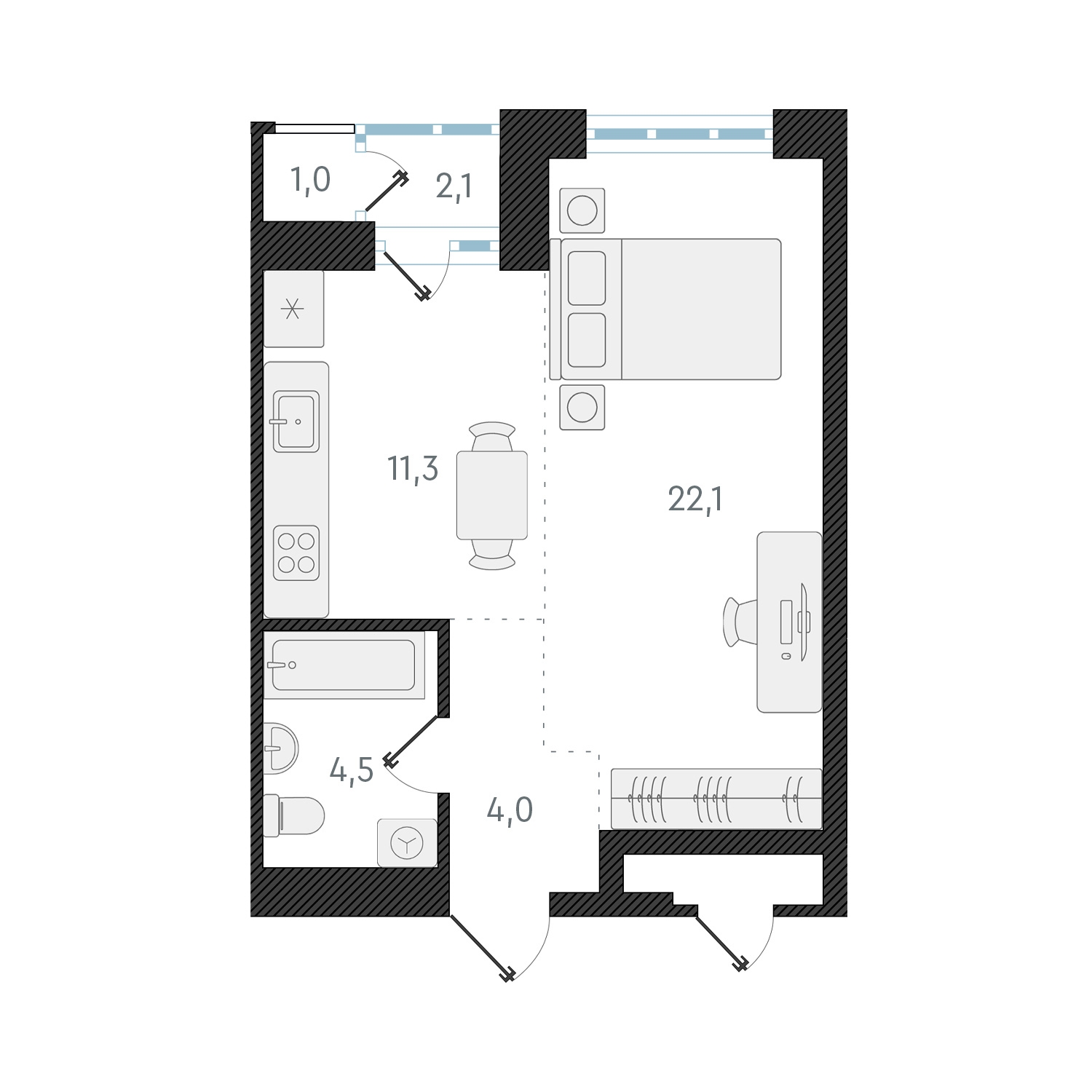 1-комнатная квартира в ЖК Беринг на 7 этаже в 3 секции. Сдача в 4 кв. 2025 г.