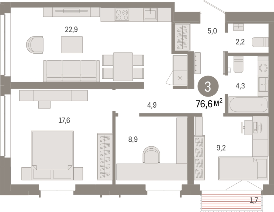 1-комнатная квартира в ЖК Приморский квартал на 14 этаже в 2 секции. Сдача в 2 кв. 2025 г.