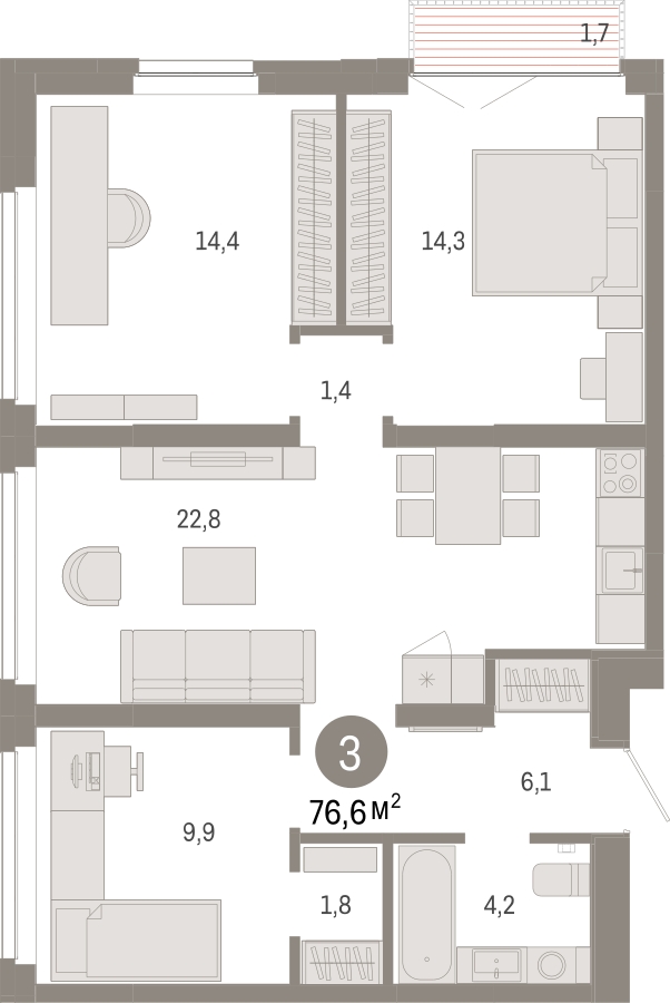 2-комнатная квартира с отделкой в ЖК Дом на Зорге на 9 этаже в 1 секции. Сдача в 1 кв. 2026 г.