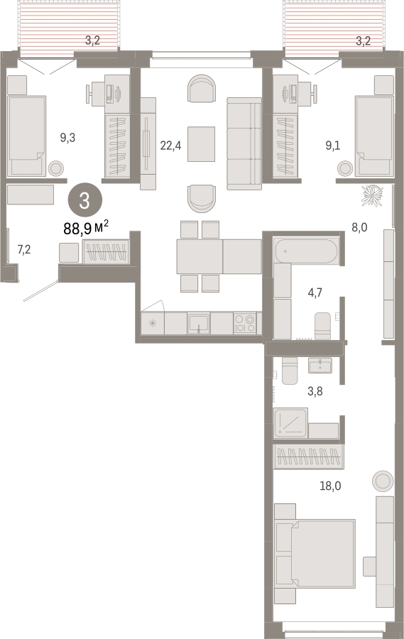 2-комнатная квартира с отделкой в ЖК Дом на Зорге на 9 этаже в 1 секции. Сдача в 1 кв. 2026 г.