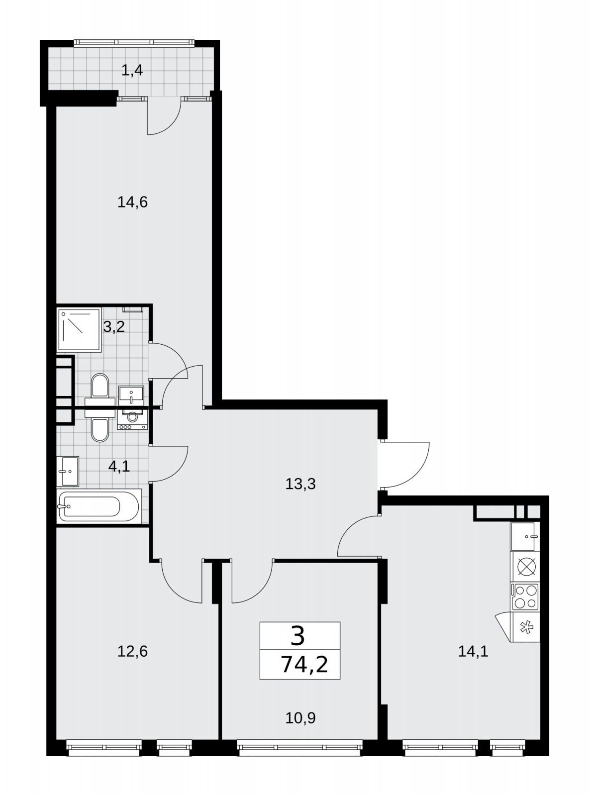 5-комнатная квартира с отделкой в ЖК Республики 205 на 16 этаже в 3 секции. Сдача в 1 кв. 2026 г.