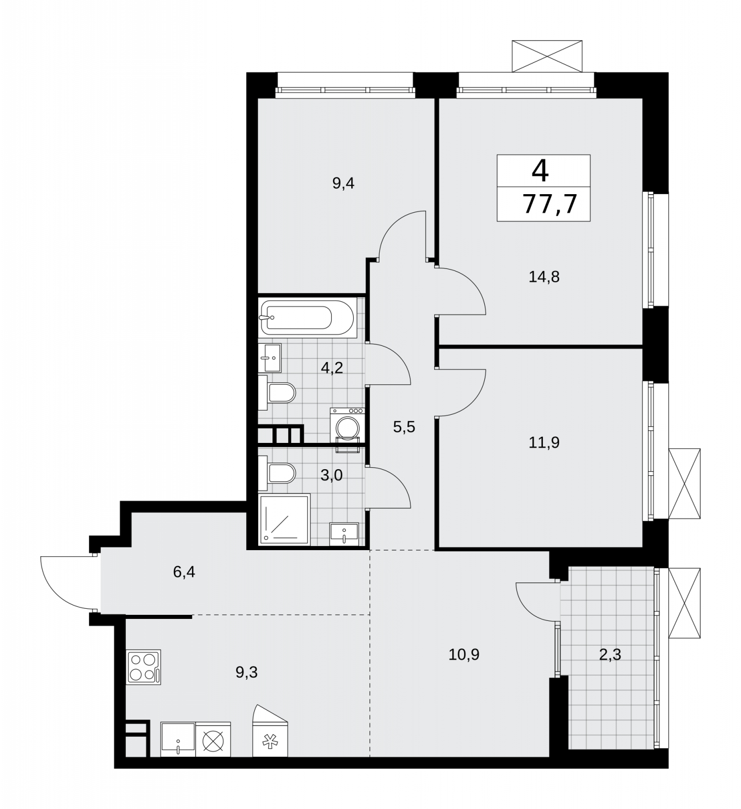 3-комнатная квартира с отделкой в ЖК Республики 205 на 10 этаже в 6 секции. Сдача в 4 кв. 2025 г.