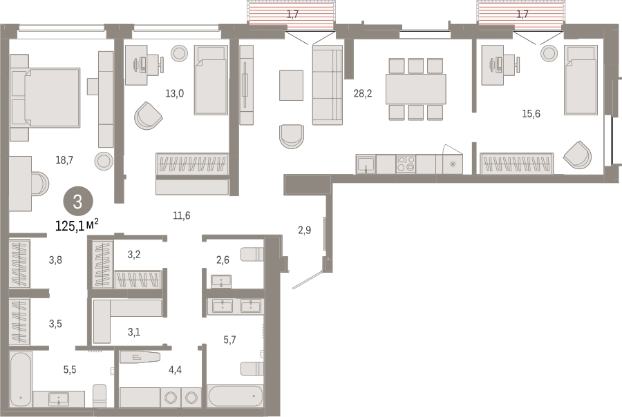 3-комнатная квартира с отделкой в ЖК UP-квартал «Воронцовский» на 6 этаже в 1 секции. Сдача в 2 кв. 2026 г.