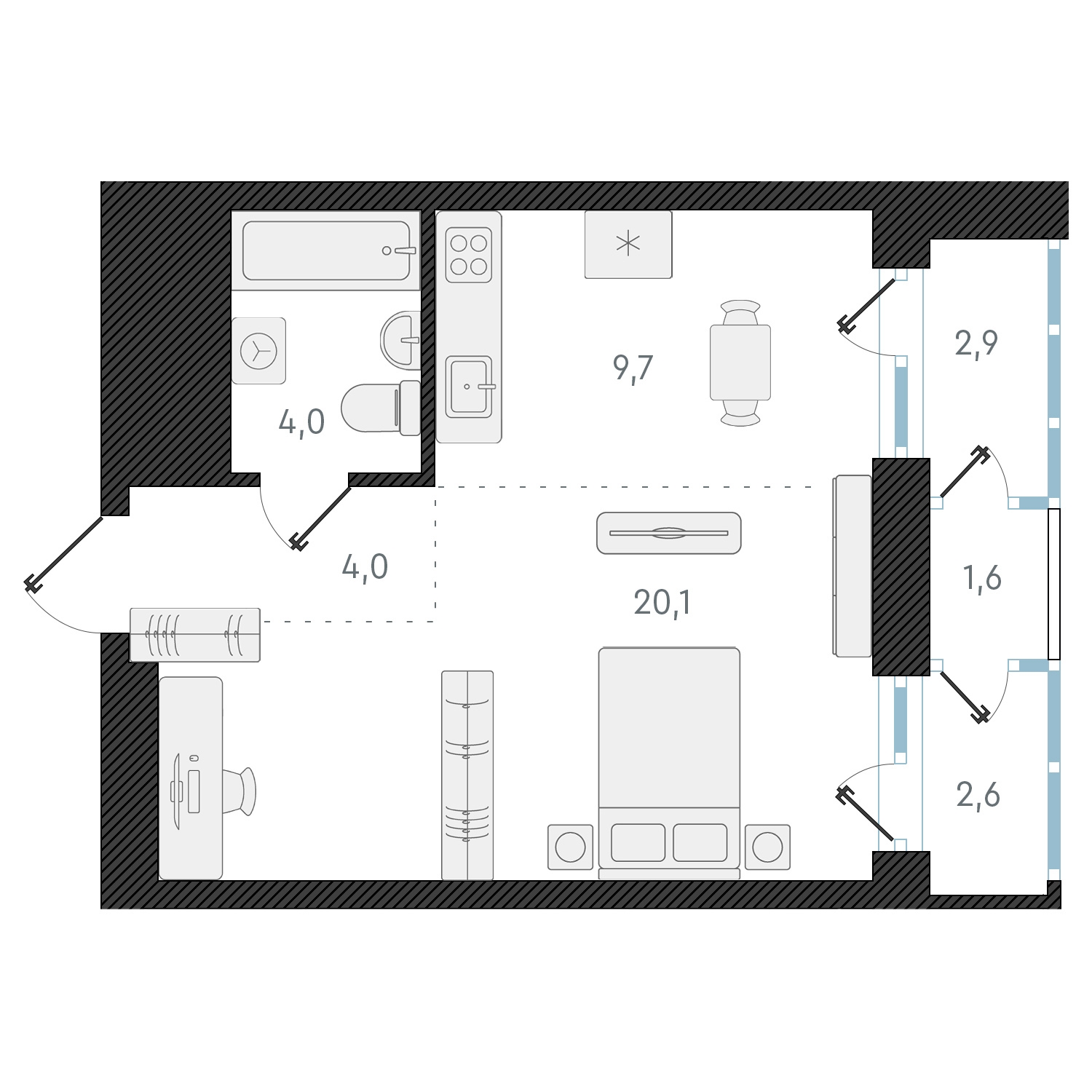 1-комнатная квартира в ЖК Беринг на 8 этаже в 4 секции. Сдача в 4 кв. 2025 г.