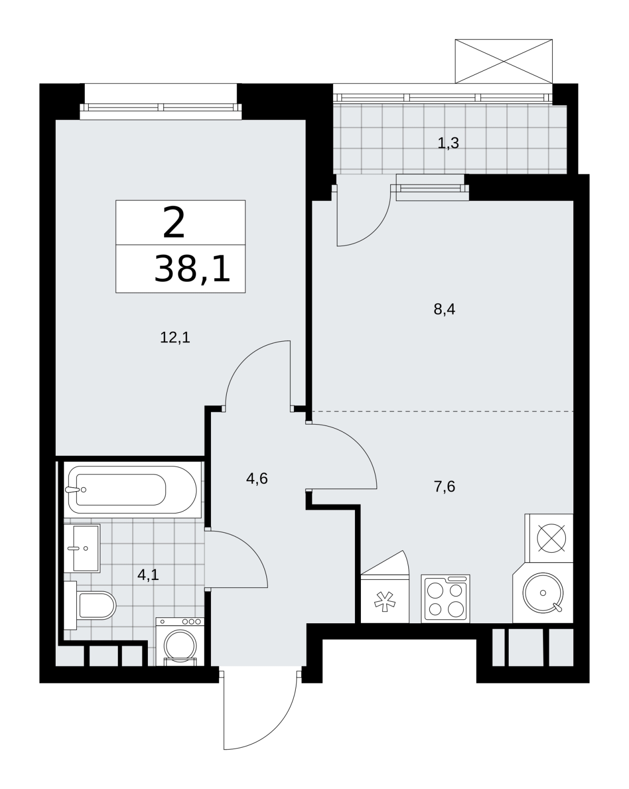 1-комнатная квартира (Студия) с отделкой в ЖК Скандинавия на 14 этаже в 1 секции. Сдача в 2 кв. 2026 г.