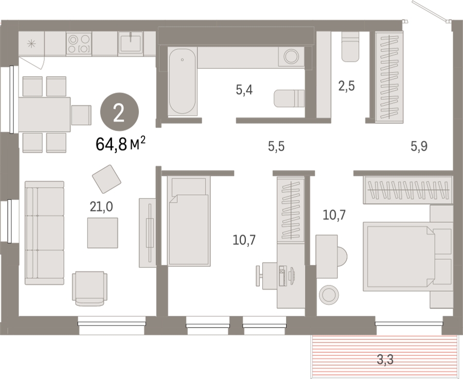 1-комнатная квартира (Студия) в ЖК HighWay на 10 этаже в 6 секции. Сдача в 4 кв. 2023 г.